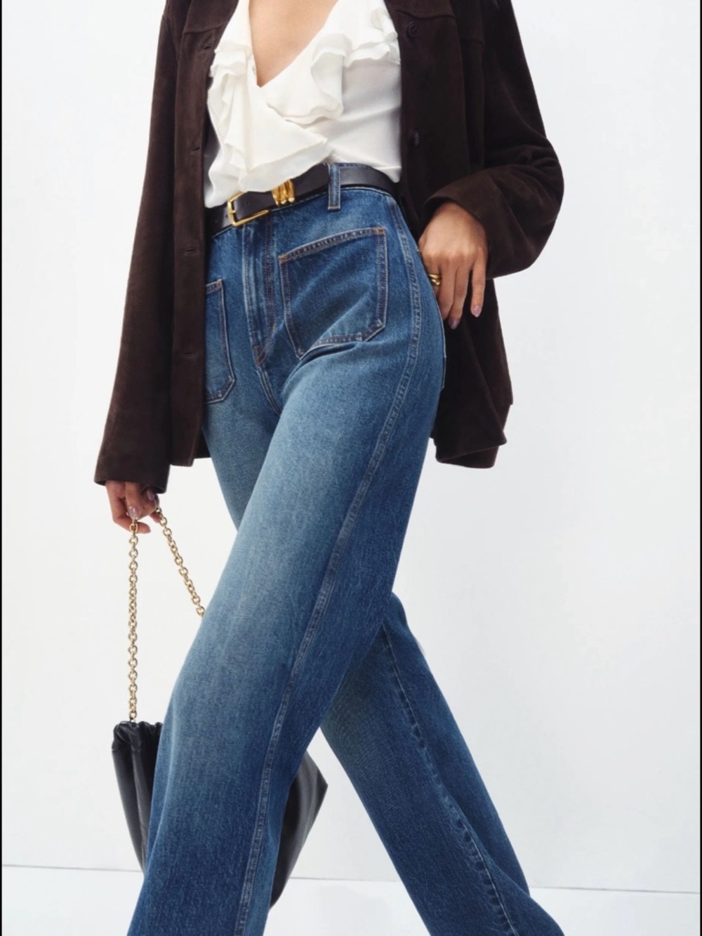 Reformation Alyssa Stretch High Rise Wide Leg Long Jeans size 26 patch pockets - Picture 5 of 10